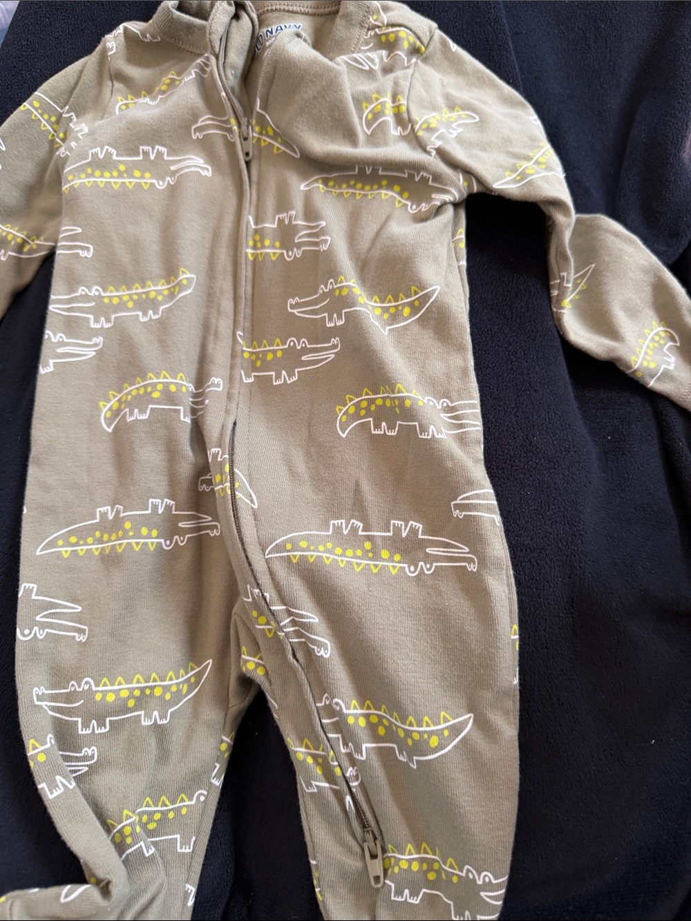 Old Navy Brown One-Piece Footed Romper with Yellow Crocodile Print